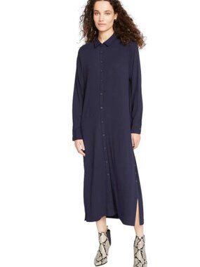 Universal Standard Classic Long Navy BlueButton-Front Shirt Dress Sz 18/20